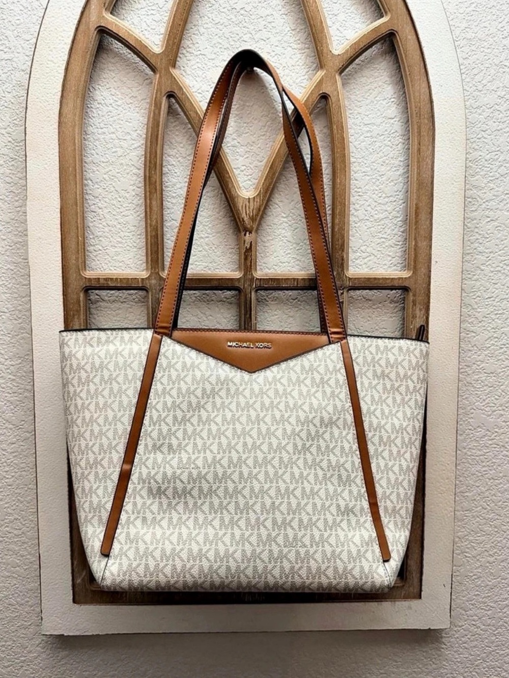 Michael Kors Whitney Medium Logo Tote Bag White & Brown